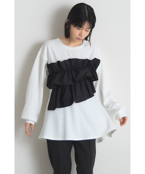 &. NOSTALGIA(アンドドットノスタルジア)の「フリルドッキングカットプルオーバー(Tシャツ/カットソー・レディース・アイボリー/ブラック・M)」の8枚目の写真