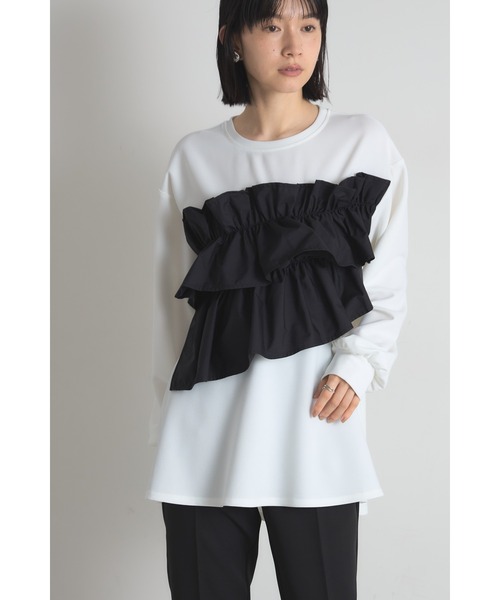 &. NOSTALGIA(アンドドットノスタルジア)の「フリルドッキングカットプルオーバー(Tシャツ/カットソー・レディース・アイボリー/ブラック・M)」の14枚目の写真