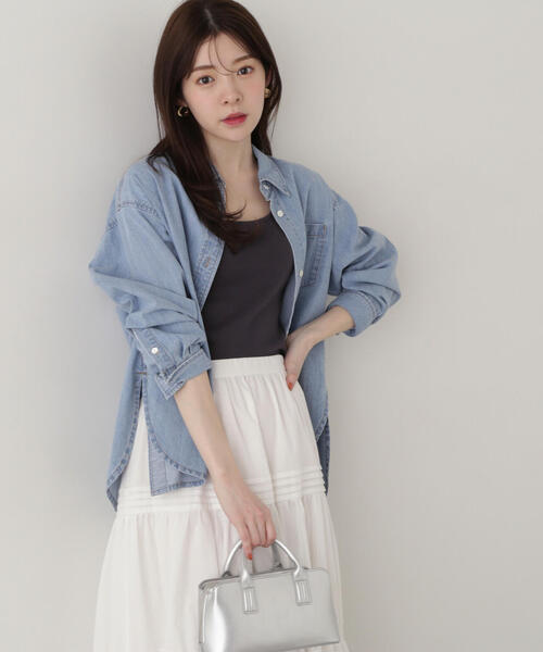 EDIT COLOGNE（エディットコロン）の「《EDIT COLOGNE》デニムシャツ（シャツ/ブラウス・レディース・ネイビー/ブルー・FREE）」の7枚目の写真