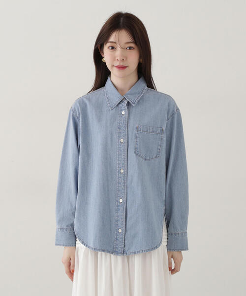 EDIT COLOGNE（エディットコロン）の「《EDIT COLOGNE》デニムシャツ（シャツ/ブラウス・レディース・ネイビー/ブルー・FREE）」の12枚目の写真