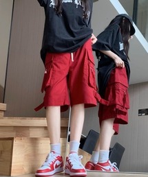 【MASHIRO】ハーフ丈ワイドカラーパンツ/ウエストゴム/ストリート ノームコア(MA/EK96)