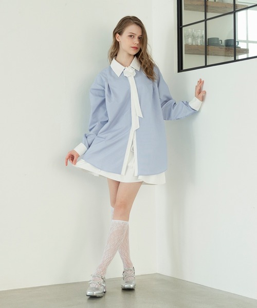 Ambre Neige(アンブルネージュ)の「rose motif bowtie shirt / バラモチーフボウタイシャツ(シャツ/ブラウス・レディース・ライトブルー/ネイビー・FREE)」の15枚目の写真