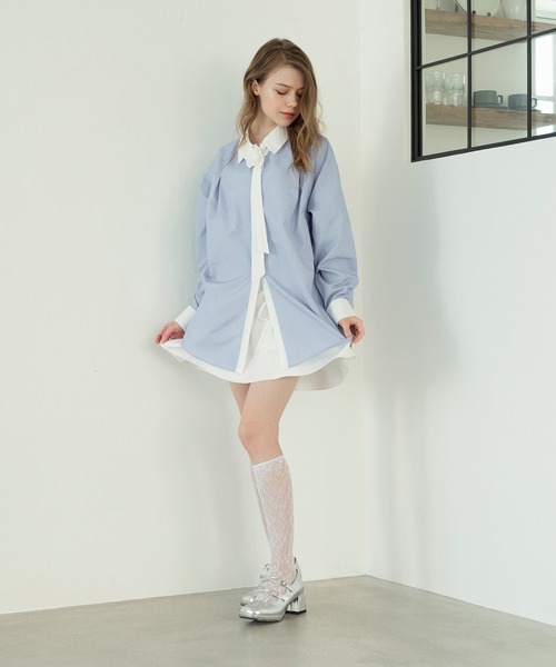 Ambre Neige(アンブルネージュ)の「rose motif bowtie shirt / バラモチーフボウタイシャツ(シャツ/ブラウス・レディース・ライトブルー/ネイビー・FREE)」の16枚目の写真