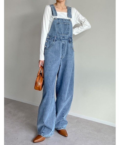 デニムサロペット コットン100% ZOZOTOWN限定][低身長/高身長サイズ有]コットンデニムバレルレッグ