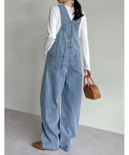 Re:EDIT（リエディ）の「[ZOZOTOWN限定][低身長/高身長サイズ有]コットンデニムバレルレッグサロペット（サロペット/オーバーオール・レディース・ネイビー/ブルー系その他/ブルー・SHORT/MEDIUM/TALL/LARGE）」の8枚目の写真