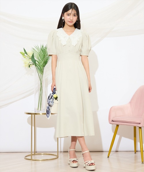 新品タグ付き エスカーダ 総柄 ウエストリボン ストレッチ ワンピース セール】 ヴィンテージ風モチーフ総柄ワンピース /洗濯機で