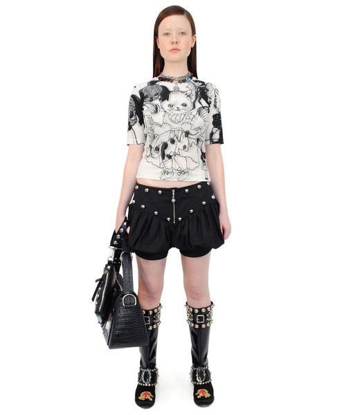Chopova Lowena: White & Black Cat Consort Short Sleeve Mesh