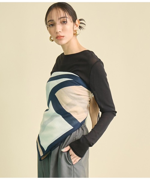 Settimissimo（セッティミッシモ）の「パネル プリント 大判 ストール（ストール/ショール・レディース・ベージュ/オレンジ・FREE）」の4枚目の写真