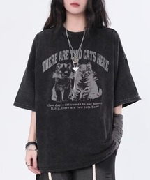 【MASHIRO】ヴィンテージ風Tシャツ キャットモチーフ２（MA）