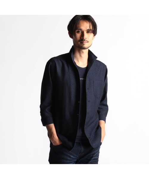 NICOLE CLUB FOR MEN(ニコルクラブフォーメン)の「シアーチェック7分袖スタンドカラーシャツ(シャツ/ブラウス・メンズ・ライトグレー/ネイビー/ブラック/ラベンダー・LARGE/X-LARGE/MEDIUM)」の3枚目の写真