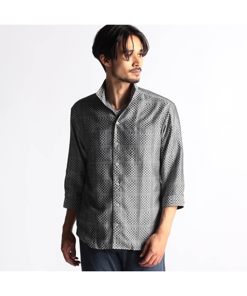 NICOLE CLUB FOR MEN(ニコルクラブフォーメン)の「シアーチェック7分袖スタンドカラーシャツ(シャツ/ブラウス・メンズ・ライトグレー/ネイビー/ブラック/ラベンダー・LARGE/X-LARGE/MEDIUM)」の1枚目の写真