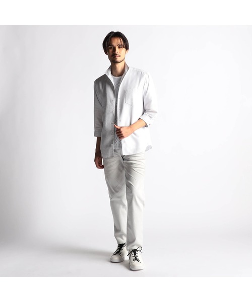 NICOLE CLUB FOR MEN(ニコルクラブフォーメン)の「シアーチェック7分袖スタンドカラーシャツ(シャツ/ブラウス・メンズ・ライトグレー/ネイビー/ブラック/ラベンダー・LARGE/X-LARGE/MEDIUM)」の5枚目の写真