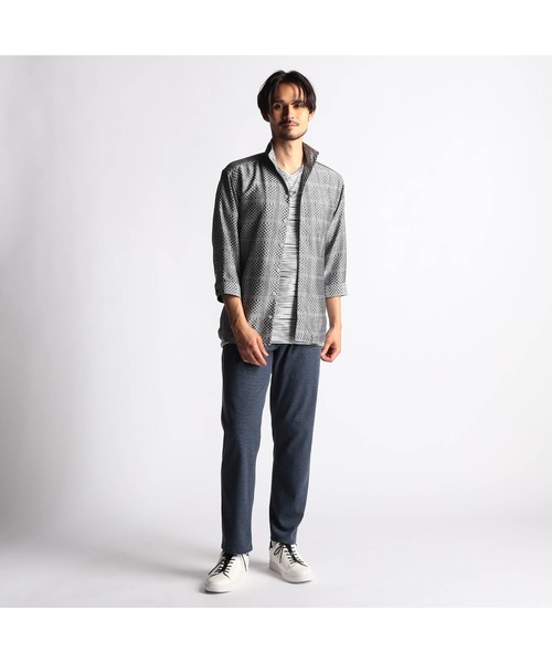 NICOLE CLUB FOR MEN(ニコルクラブフォーメン)の「シアーチェック7分袖スタンドカラーシャツ(シャツ/ブラウス・メンズ・ライトグレー/ネイビー/ブラック/ラベンダー・LARGE/X-LARGE/MEDIUM)」の6枚目の写真