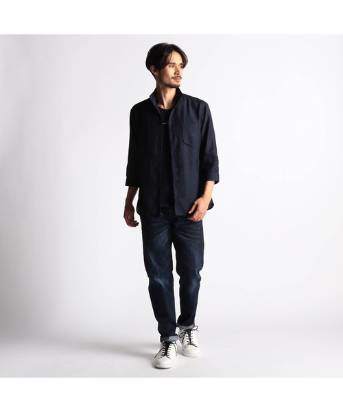 NICOLE CLUB FOR MEN(ニコルクラブフォーメン)の「シアーチェック7分袖スタンドカラーシャツ(シャツ/ブラウス・メンズ・ライトグレー/ネイビー/ブラック/ラベンダー・LARGE/X-LARGE/MEDIUM)」の7枚目の写真