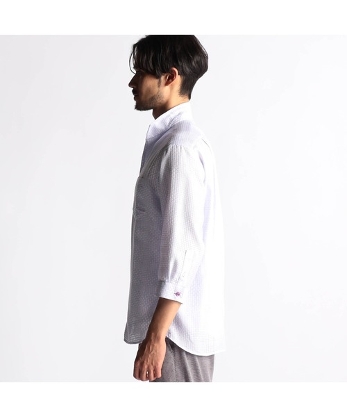 NICOLE CLUB FOR MEN(ニコルクラブフォーメン)の「シアーチェック7分袖スタンドカラーシャツ(シャツ/ブラウス・メンズ・ライトグレー/ネイビー/ブラック/ラベンダー・LARGE/X-LARGE/MEDIUM)」の10枚目の写真