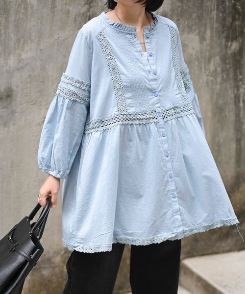 セール】【indian Cotton Collection】インド綿フレアレース長袖