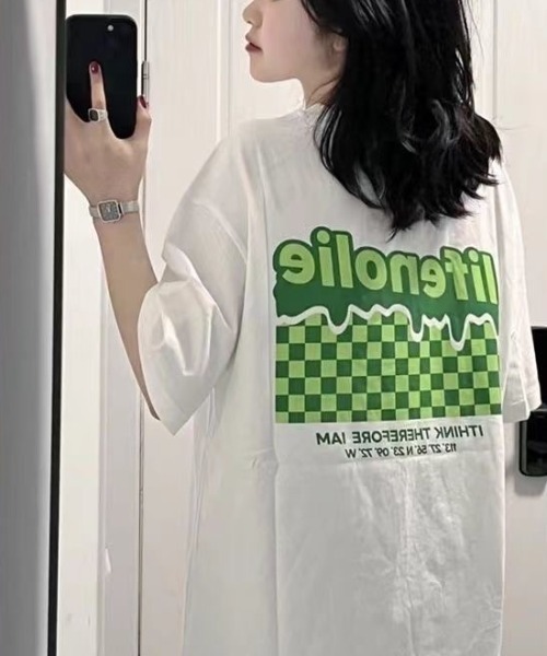 SHEENA(シーナ)の「バックプリントオーバーサイズTシャツ(Tシャツ/カットソー・レディース・ブラック/ホワイト・M)」の6枚目の写真