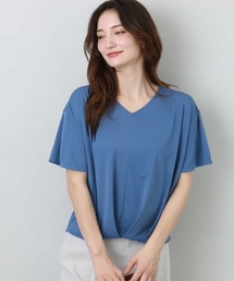 MK MICHEL KLEIN | タックヘムデザインVネックカットソー/接触冷感/UVカット/洗える(Tシャツ/カットソー)