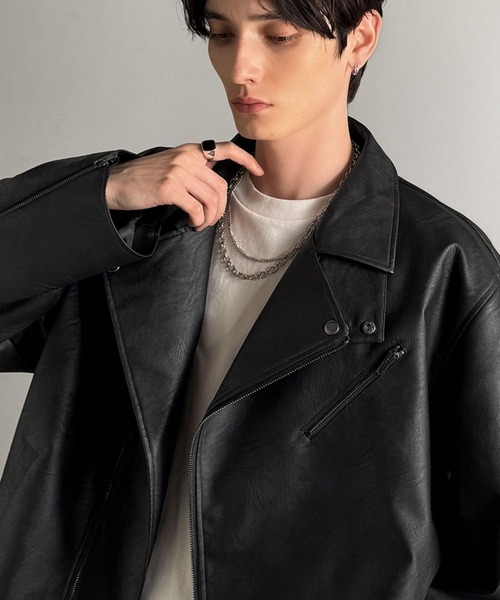 Java（ジャバ）の「《JaVaジャバコラボ》こなれ感、爆上がり。フェイクレザーライダースジャケット（ライダースジャケット・メンズ・ブラック・LARGE/MEDIUM/X-LARGE）」の3枚目の写真