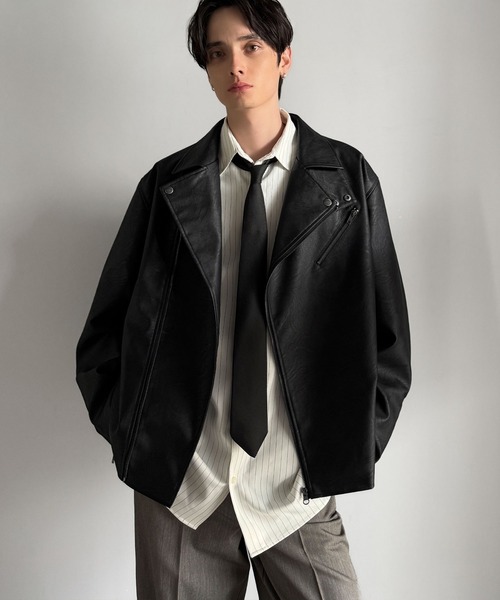 Java（ジャバ）の「《JaVaジャバコラボ》こなれ感、爆上がり。フェイクレザーライダースジャケット（ライダースジャケット・メンズ・ブラック・LARGE/MEDIUM/X-LARGE）」の6枚目の写真