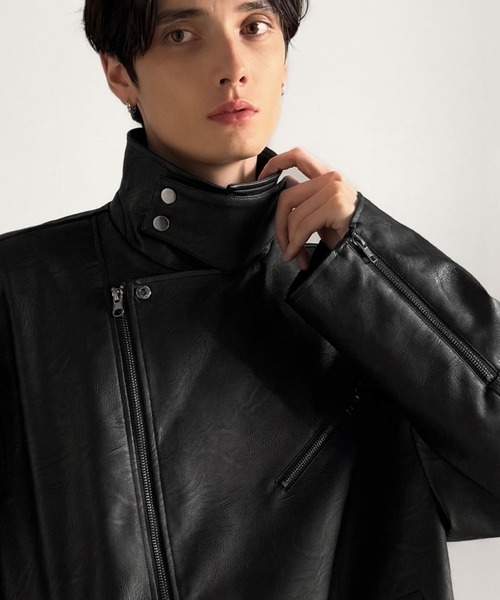 Java（ジャバ）の「《JaVaジャバコラボ》こなれ感、爆上がり。フェイクレザーライダースジャケット（ライダースジャケット・メンズ・ブラック・LARGE/MEDIUM/X-LARGE）」の9枚目の写真