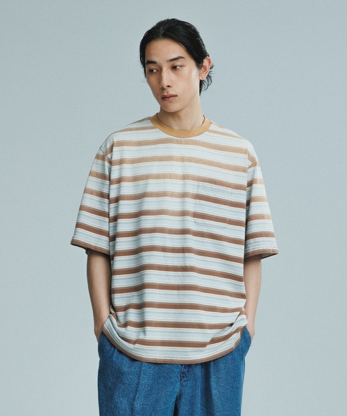 ADAM ET ROPE'（アダムエロペ）の「フェード加工 ハーフスリーブ ボーダー Tシャツ（Tシャツ/カットソー・メンズ・サックスブルー/ブラック系その他3・M/L）」の21枚目の写真