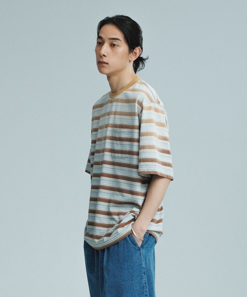 ADAM ET ROPE'（アダムエロペ）の「フェード加工 ハーフスリーブ ボーダー Tシャツ（Tシャツ/カットソー・メンズ・サックスブルー/ブラック系その他3・M/L）」の20枚目の写真