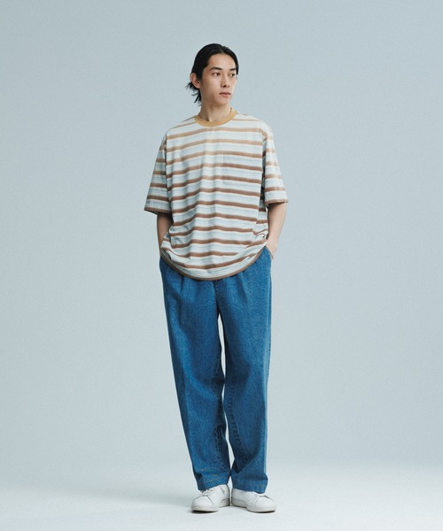 ADAM ET ROPE'（アダムエロペ）の「フェード加工 ハーフスリーブ ボーダー Tシャツ（Tシャツ/カットソー・メンズ・サックスブルー/ブラック系その他3・M/L）」の18枚目の写真