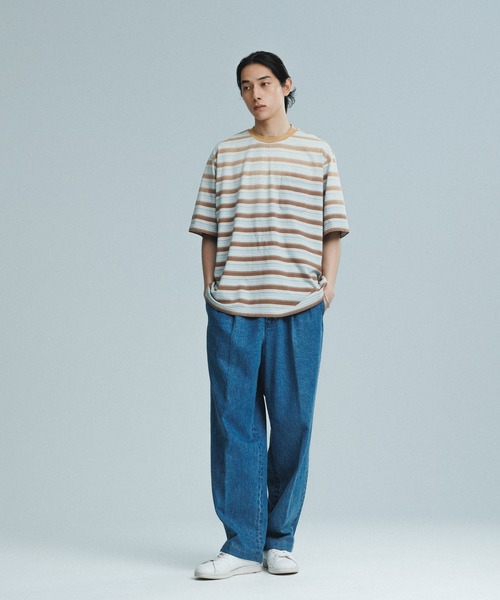 ADAM ET ROPE'（アダムエロペ）の「フェード加工 ハーフスリーブ ボーダー Tシャツ（Tシャツ/カットソー・メンズ・サックスブルー/ブラック系その他3・M/L）」の16枚目の写真