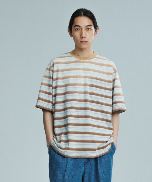 ADAM ET ROPE'（アダムエロペ）の「フェード加工 ハーフスリーブ ボーダー Tシャツ（Tシャツ/カットソー・メンズ・サックスブルー/ブラック系その他3・M/L）」の10枚目の写真