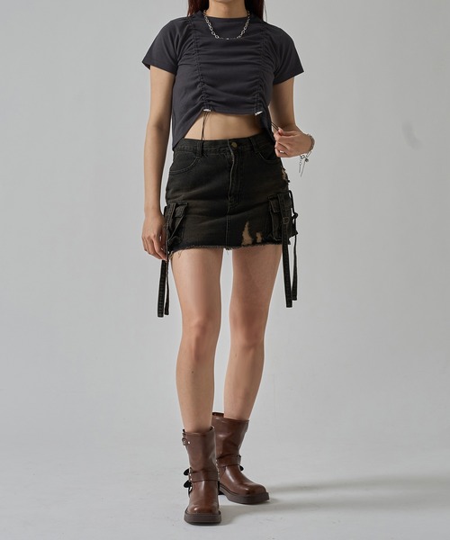 apres jour mignon(アプレジュールミニョン)の「クロップドドロストTシャツ【ZOZOTOWN限定アイテム】(Tシャツ/カットソー・レディース・レッド/ブラック/チャコールグレー/オフホワイト・X-LARGE/フリー)」の6枚目の写真