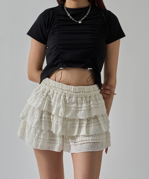 apres jour mignon(アプレジュールミニョン)の「クロップドドロストTシャツ【ZOZOTOWN限定アイテム】(Tシャツ/カットソー・レディース・レッド/ブラック/チャコールグレー/オフホワイト・X-LARGE/フリー)」の20枚目の写真