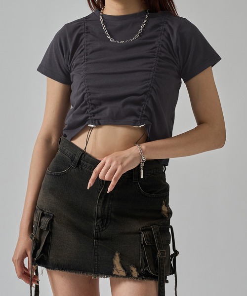 apres jour mignon(アプレジュールミニョン)の「クロップドドロストTシャツ【ZOZOTOWN限定アイテム】(Tシャツ/カットソー・レディース・レッド/ブラック/チャコールグレー/オフホワイト・X-LARGE/フリー)」の11枚目の写真