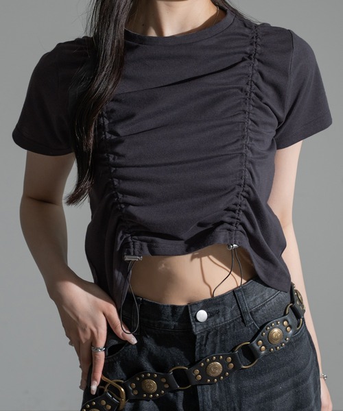 apres jour mignon(アプレジュールミニョン)の「クロップドドロストTシャツ【ZOZOTOWN限定アイテム】(Tシャツ/カットソー・レディース・レッド/ブラック/チャコールグレー/オフホワイト・X-LARGE/フリー)」の13枚目の写真