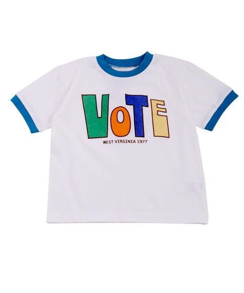 Ocean&Ground(オーシャン&グラウンド)の「VOTEリンガーTシャツ(Tシャツ/カットソー・キッズ・ピンク/ホワイト/イエロー・80/90/100/110/120/130/140)」の2枚目の写真