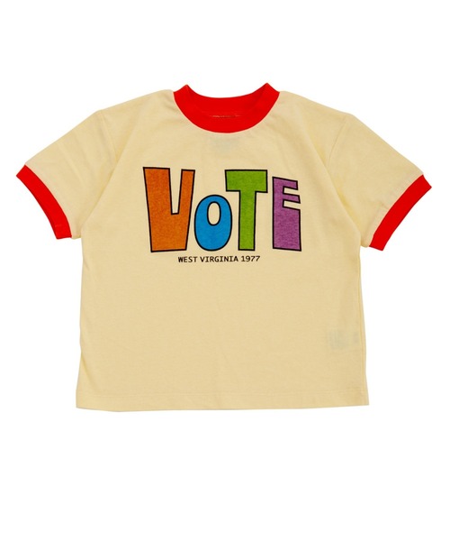 Ocean&Ground(オーシャン&グラウンド)の「VOTEリンガーTシャツ(Tシャツ/カットソー・キッズ・ピンク/ホワイト/イエロー・80/90/100/110/120/130/140)」の3枚目の写真