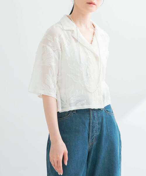 美品✨25ss ヨリ★ミニフリルショートシャツ ドロストリボンショート丈シャツ [C7036] - レディースファッション