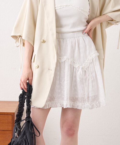 w closet(ダブルクローゼット)の「シフリーレーススカパン(スカート・レディース・オフホワイト/ブラック・FREE)」の5枚目の写真
