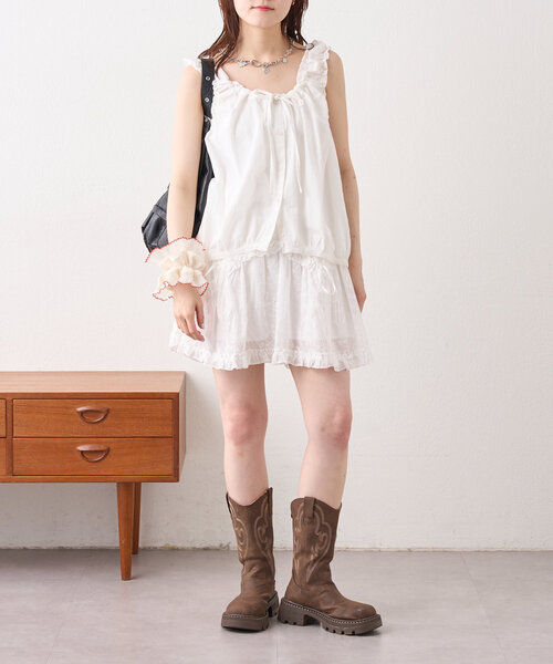 w closet(ダブルクローゼット)の「シフリーレーススカパン(スカート・レディース・オフホワイト/ブラック・FREE)」の14枚目の写真