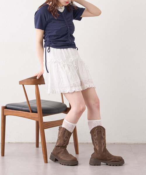 w closet(ダブルクローゼット)の「シフリーレーススカパン(スカート・レディース・オフホワイト/ブラック・FREE)」の15枚目の写真