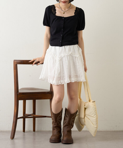 w closet(ダブルクローゼット)の「シフリーレーススカパン(スカート・レディース・オフホワイト/ブラック・FREE)」の20枚目の写真