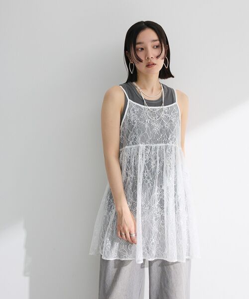 Green　Parks（グリーンパークス）の「前後2WAYレーススパンコールビスチェ（ベスト・レディース・オフホワイト/ブラック・FREE）」の6枚目の写真