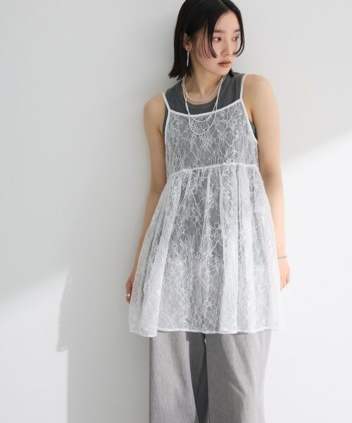 Green　Parks（グリーンパークス）の「前後2WAYレーススパンコールビスチェ（ベスト・レディース・オフホワイト/ブラック・FREE）」の7枚目の写真