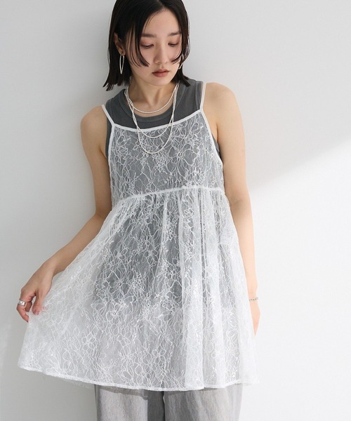 Green　Parks（グリーンパークス）の「前後2WAYレーススパンコールビスチェ（ベスト・レディース・オフホワイト/ブラック・FREE）」の2枚目の写真