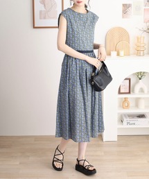 Anna Nicola 綿ローン フラワープリントノースリーブワンピース