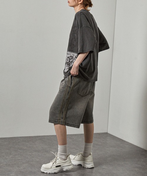 ファニーとアレクサンデル Alfred Alex】ヴィンテージ加工 サイドライン ハーフデニムパンツ