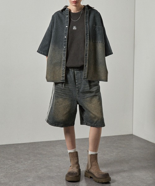 Alfred Alex(アルフレッドアレックス)の「【Alfred Alex】ヴィンテージ加工 サイドライン ハーフデニムパンツ(その他パンツ・メンズ・インディゴブルー/ブラック/グレー・S/M/L)」の19枚目の写真