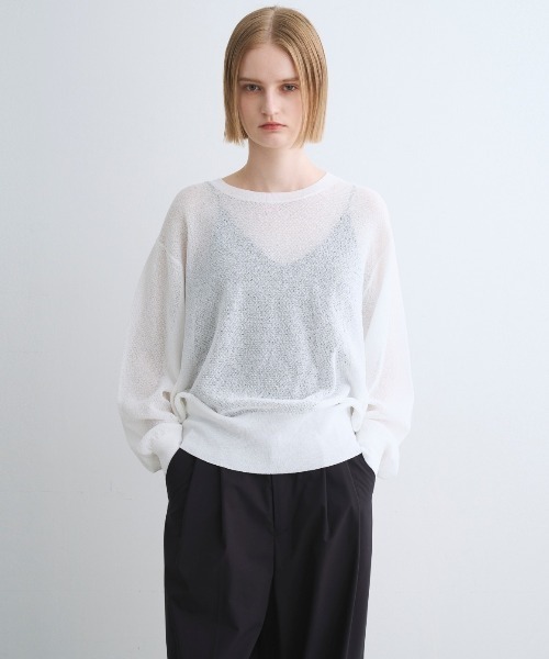 three dots(スリードッツ)の「Shimmer sweater mesh top(ニット/セーター・レディース・グレー/ブラック/ホワイト・SMALL)」の1枚目の写真