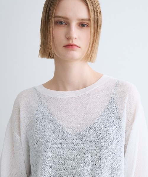 three dots(スリードッツ)の「Shimmer sweater mesh top(ニット/セーター・レディース・グレー/ブラック/ホワイト・SMALL)」の10枚目の写真