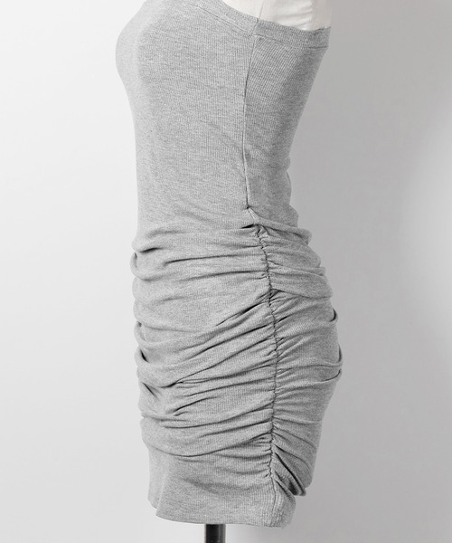 me+em select（ミームセレクト）の「【 ２color 】サイドシャーリングタイトリブミニワンピース ／ side shirring tight rib mini onepiece（ワンピース・レディース・グレー/ブラック・FREE）」の3枚目の写真